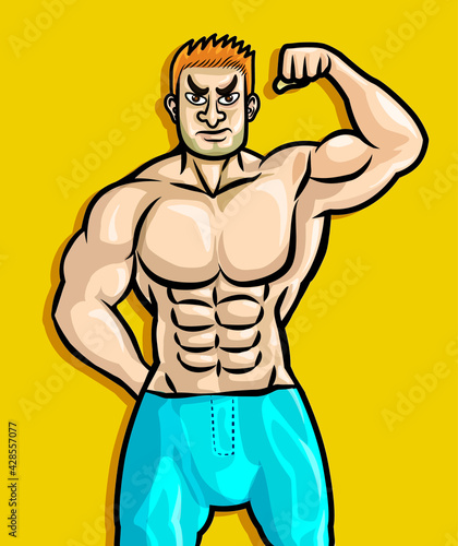 strong man with power body on background