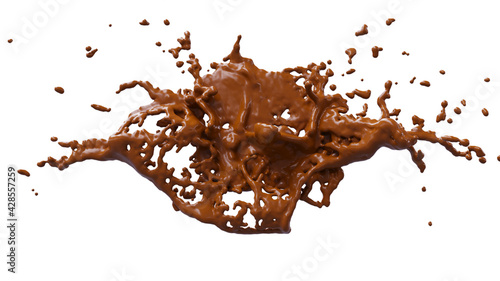 Chocolate splash with droplets on black background