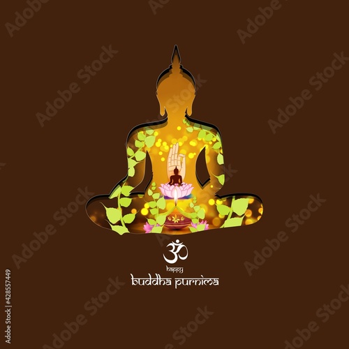 Indian Buddha Purnima festival with text, illustration is showing Buddha seating and absorbed in meditation