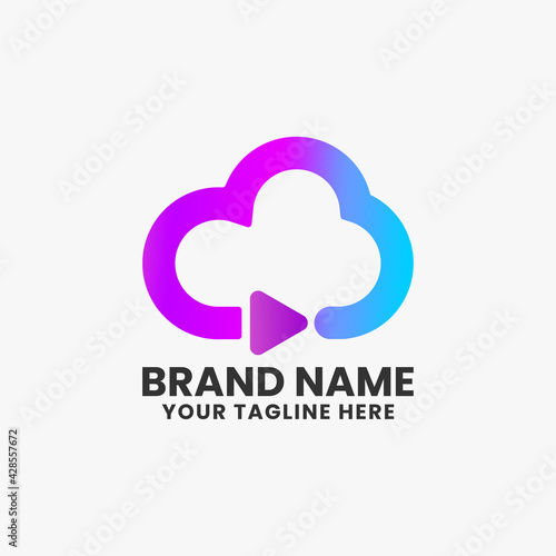 colorful cloud computing media, technology logo design template.