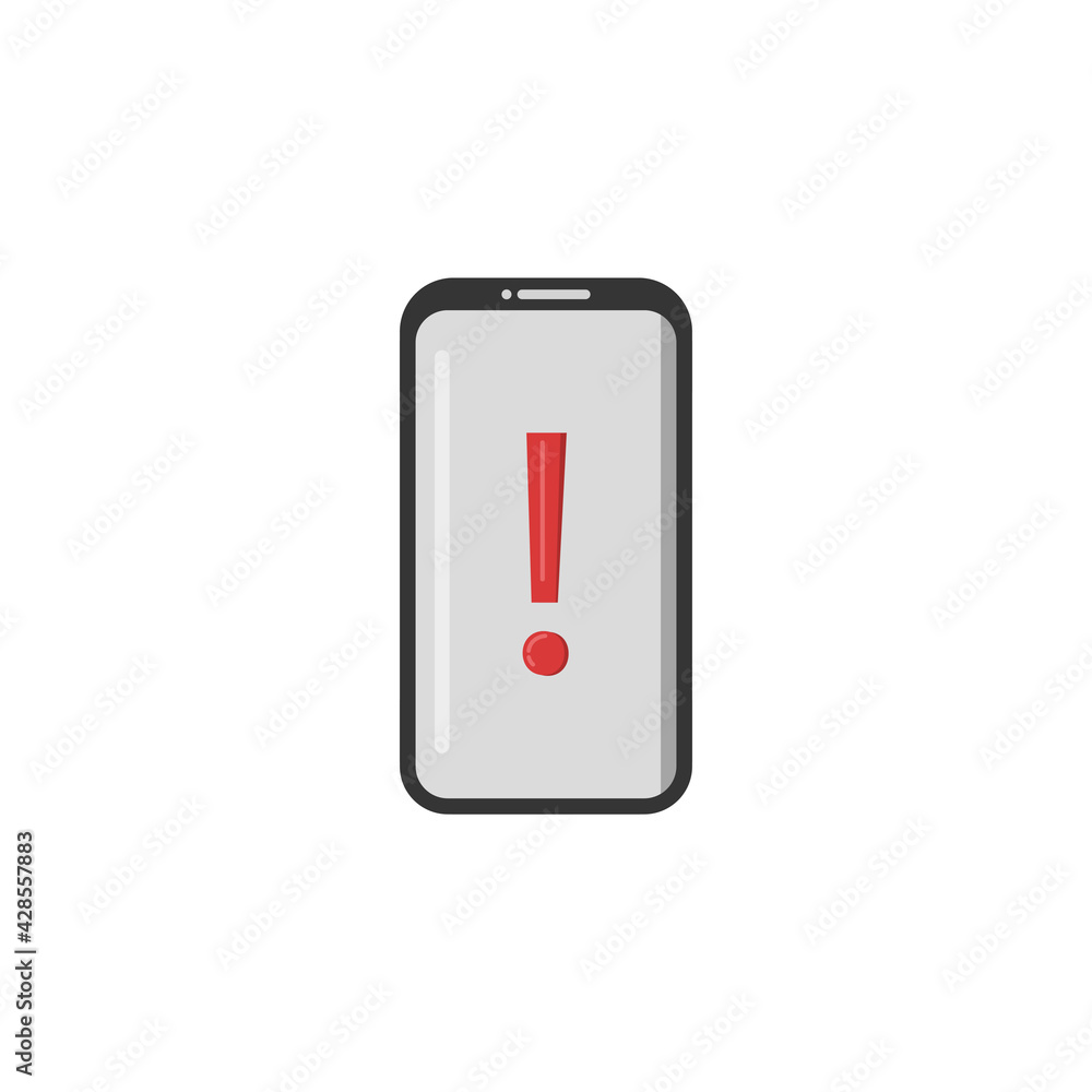 error warning icon on cell phone, bugs and viruses on the smartphone, exclamation mark icon. error warning icon on cell phone, bugs and viruses on the smartphone, exclamation mark icon.