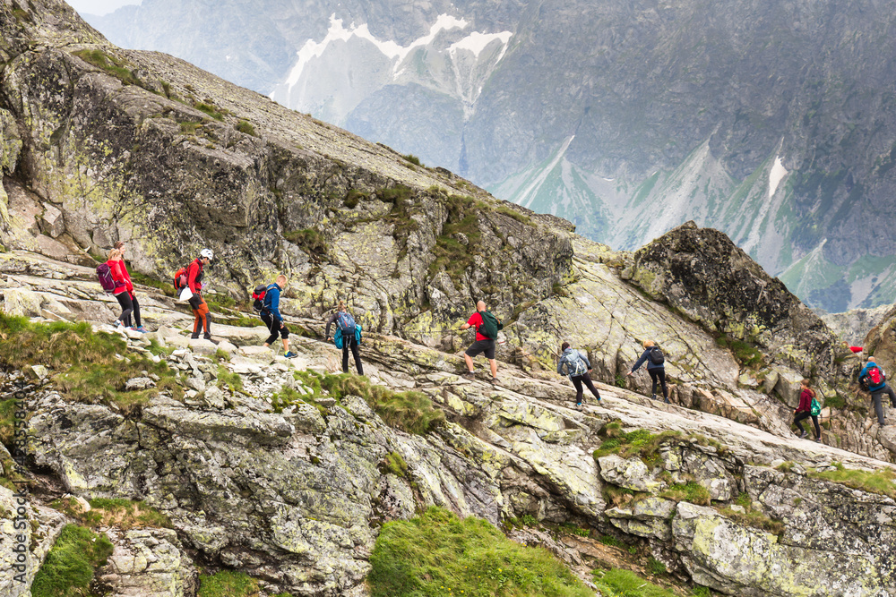 people on the trail in the Tatra mountains