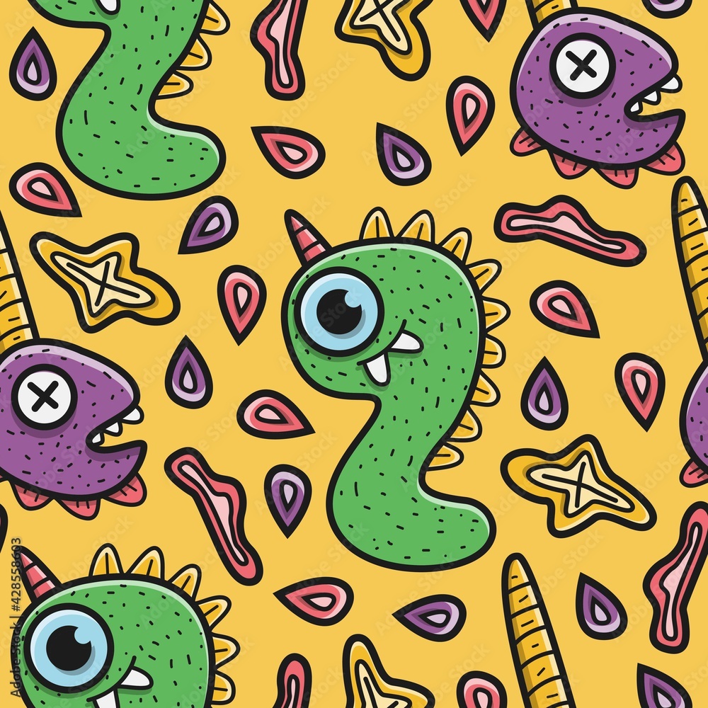 hand drawn cartoon monster pattern design hand drawn cartoon monster pattern design