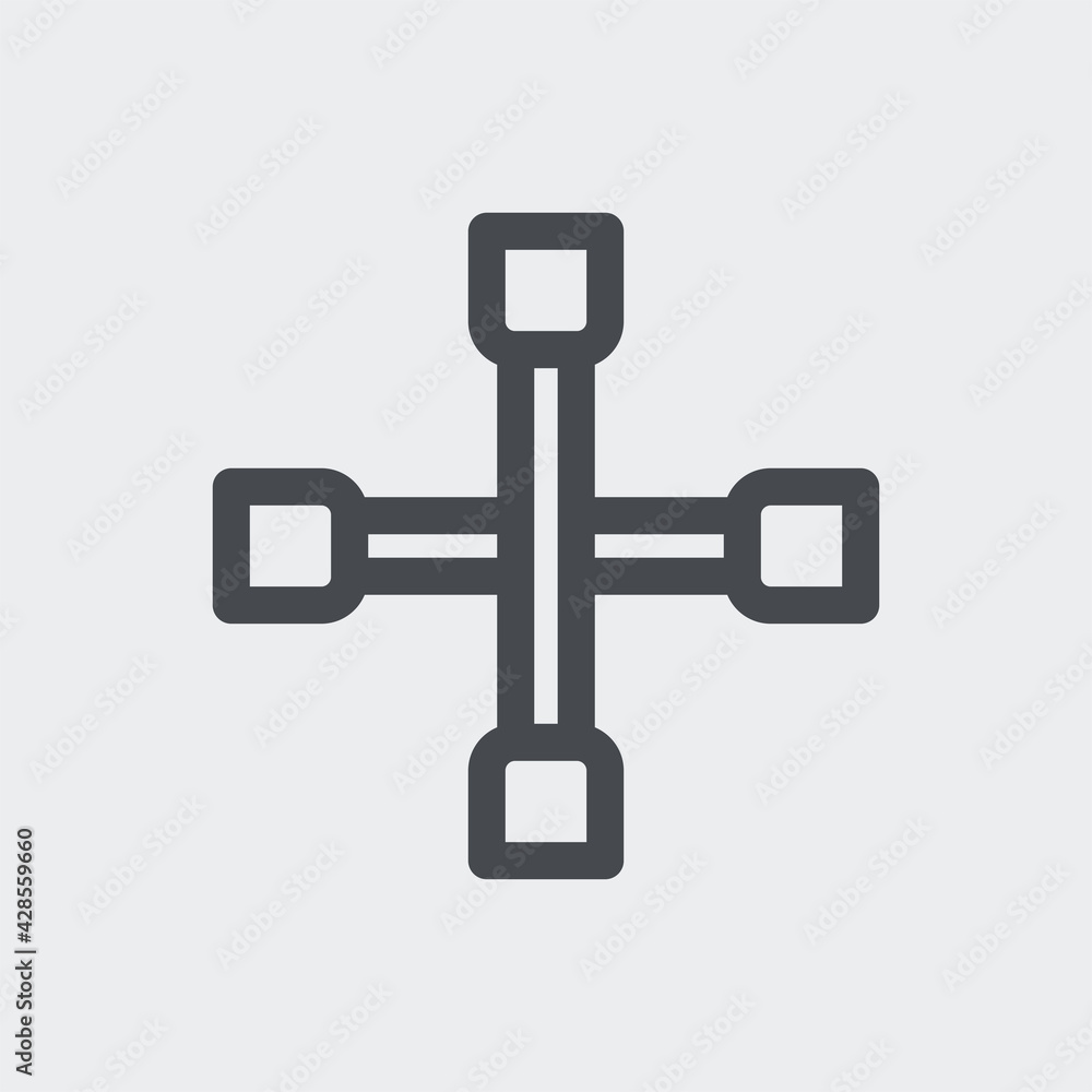 Cross wheel key icon isolated on background. Tire key symbol modern, simple, vector, icon for website design, mobile app, ui. Vector Illustration Cross wheel key icon isolated on background. Tire key symbol modern, simple, vector, icon for website design, mobile app, ui. Vector Illustration
