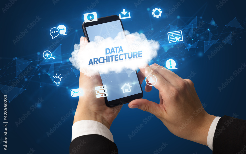 Hand using smartphone with cloud technology concept Hand using smartphone with cloud technology concept