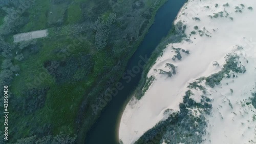 Aerial, canoe on the river
