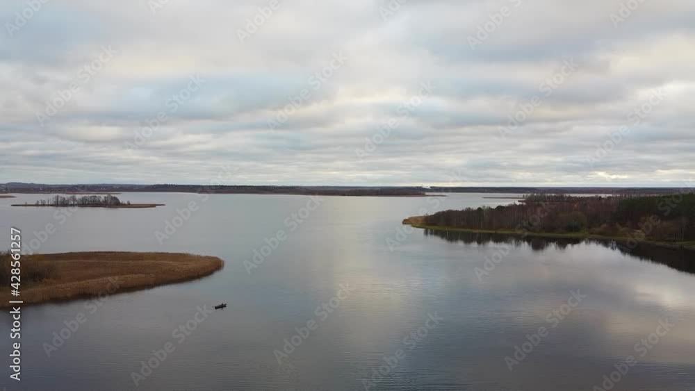 Drone flight over a beautiful scenic lake Drone flight over a beautiful scenic lake