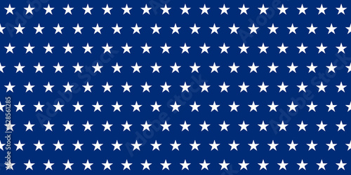 Blue banner. Rows of white five-pointed stars on a blue background. Seamless texture. Geometric pattern
