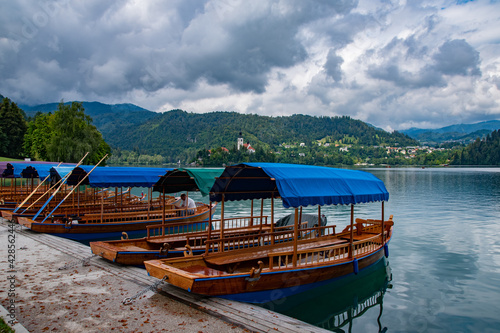 Wooden ship on a slowenian lake photo