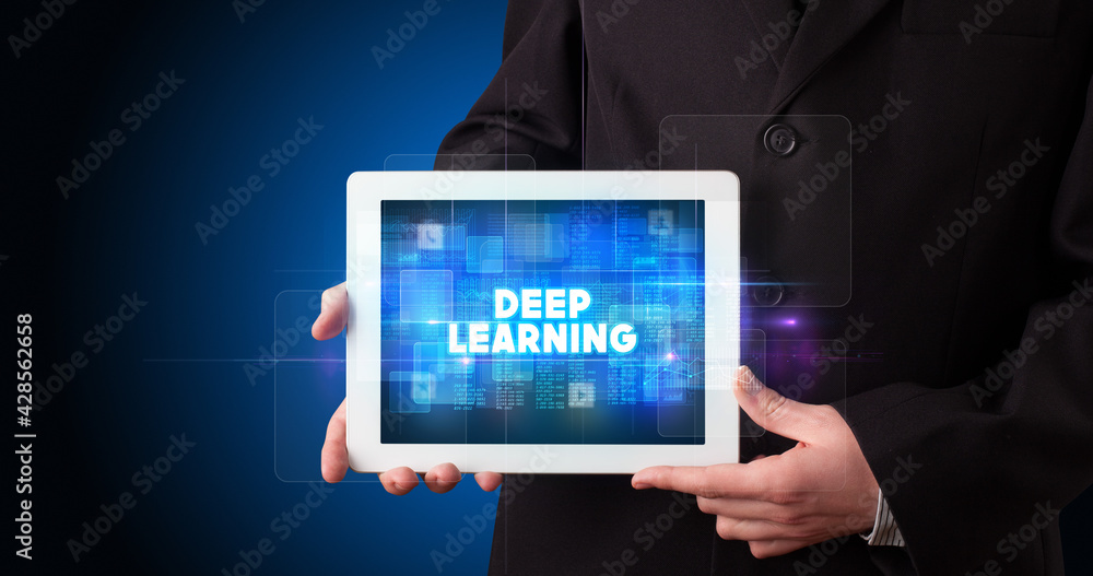 Person holding tablet, technology concept Person holding tablet, technology concept
