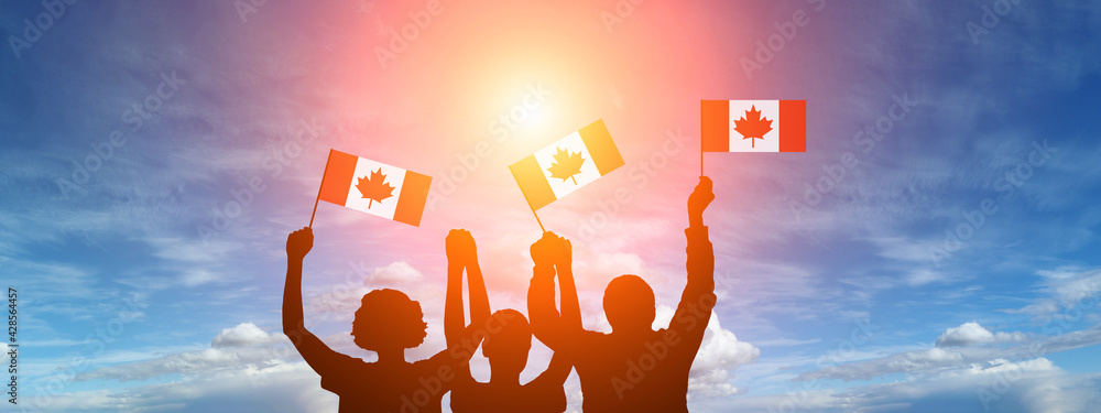 People with national flag. Canadian holiday
