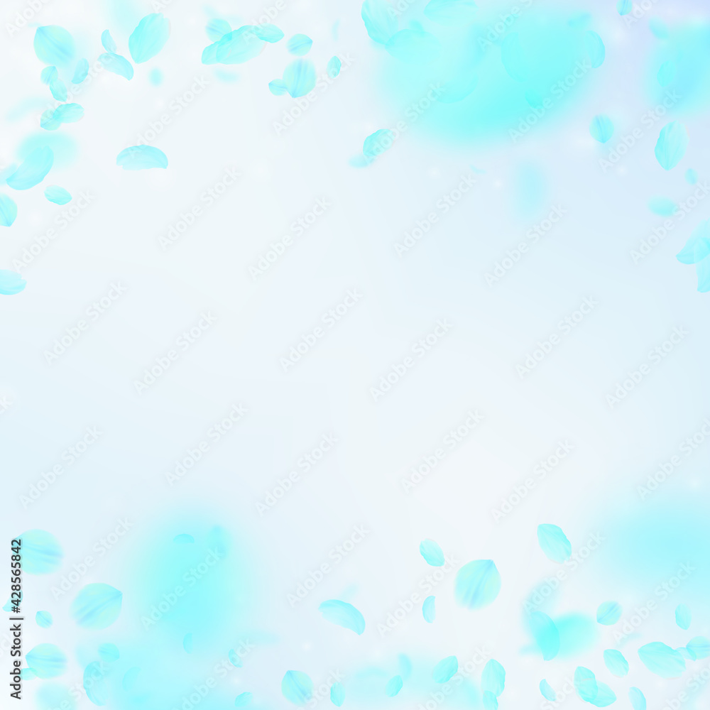 Turquoise flower petals falling down. Magnetic rom Turquoise flower petals falling down. Magnetic rom