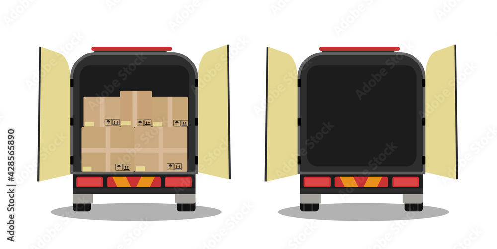 Delivery truck with boxes and empty truck vector illustration.