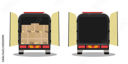 Delivery truck with boxes and empty truck vector illustration.