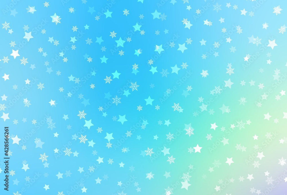 Light Blue, Green vector pattern with christmas snowflakes, stars. Light Blue, Green vector pattern with christmas snowflakes, stars.