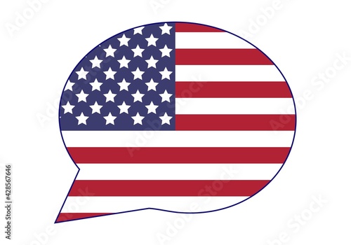 EEUU, USA, los norteamericanos dicen, hablan u opinan. Bocadillo con la bandera de USA o EEUU La voz de USA. 