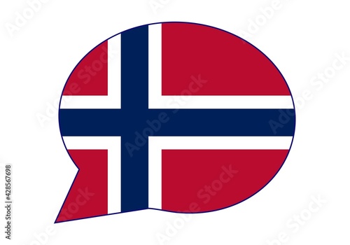 Noruega dice, habla u opina. Bocadillo con la bandera de Noruega. La voz de Noruega. Se habla noruego.