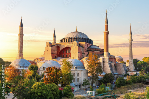 Famous Hagia Sophia Mosque at sunset, Istanbul, Turkey