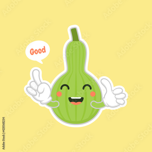Calabash or Lagenaria siceraria , also known as bottle gourd cartoon character flat design illustration. cute and kawaii calabash gourds plant design. Pear-shaped bottle gourd