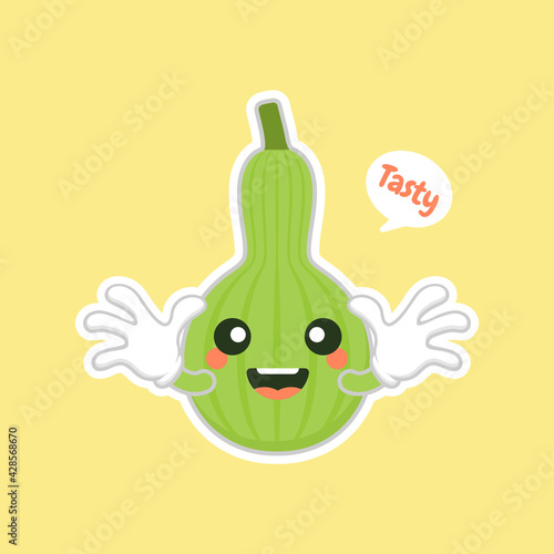 Calabash or Lagenaria siceraria , also known as bottle gourd cartoon character flat design illustration. cute and kawaii calabash gourds plant design. Pear-shaped bottle gourd