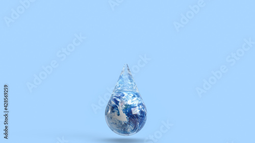 The earth in water drop for ecology concept 3d rendering