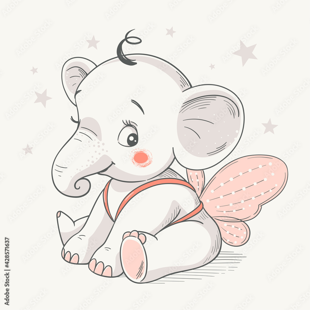 Vector illustration of a cute baby elephant with butterfly wings. Vector illustration of a cute baby elephant with butterfly wings.