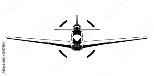 Vector P-51 mustang WW2 military airplane front view illustration 