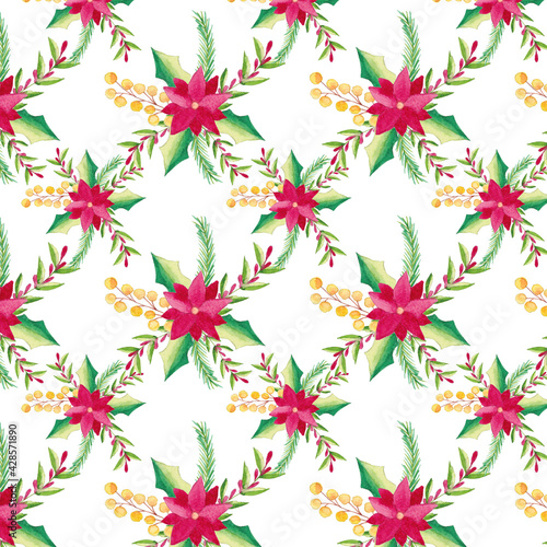 Watercolor Christmas Floral Pattern
