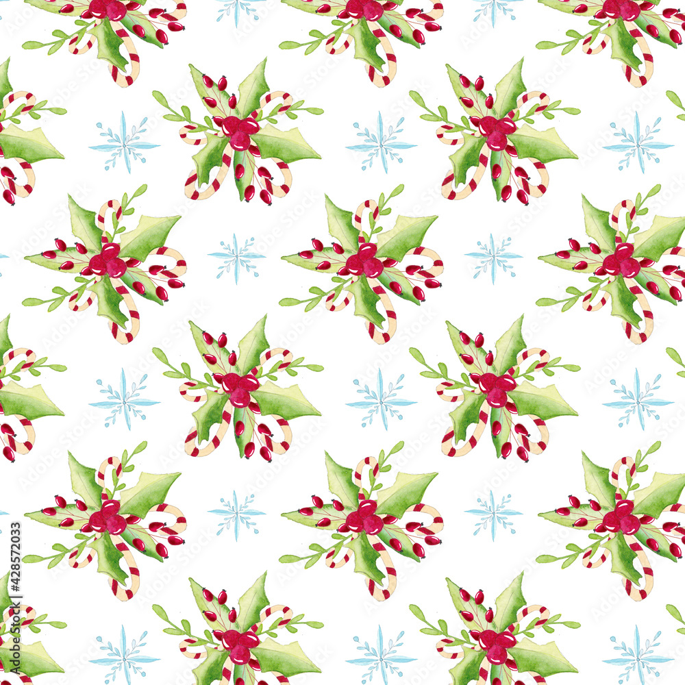 Watercolor Christmas Floral Pattern