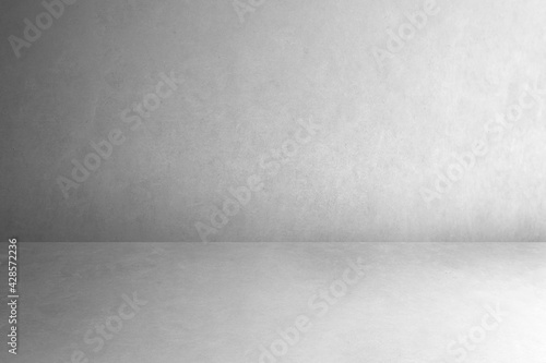 Background, floor, studio. Room empty of cement floor. Gray room cement wall texture background.