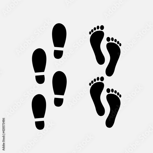Black silhouette of footprint. Human footprint track. Footprint clip. Vector illustration.