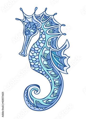 Vector clip art illustration Seahorse. Summer exotic symbol isolated on white background. clip art. Print For Clothing Design, Great for icon, symbol, children's book,postcard.