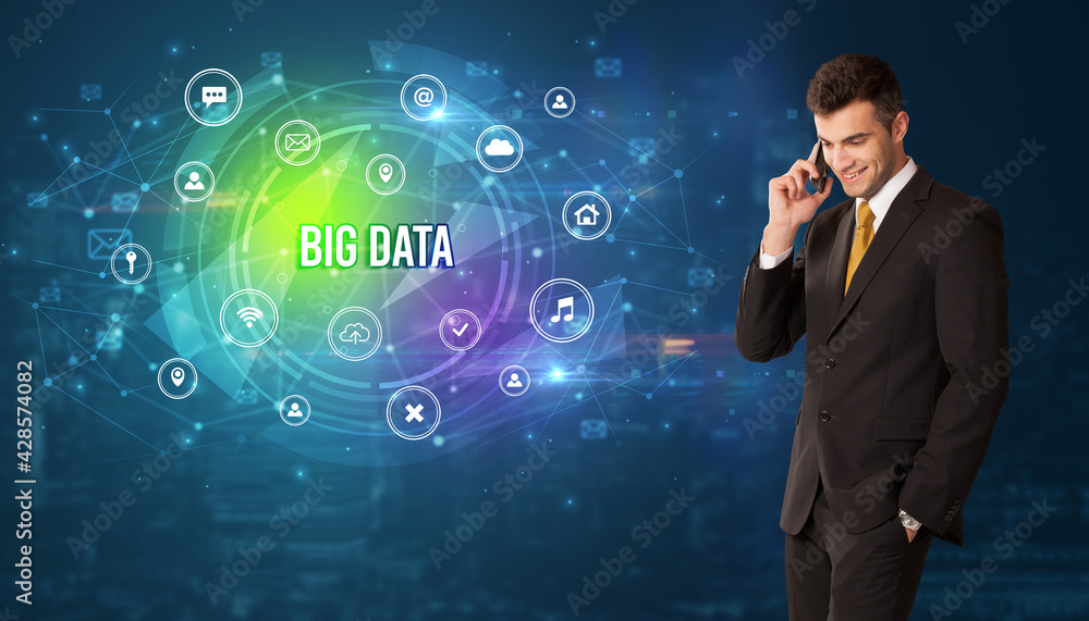 Businessman thinking about modern technology Businessman thinking about modern technology