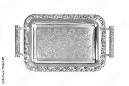 Bild auf Leinwand Antique silver tray with handles