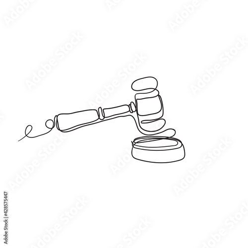 continuous line drawing wooden gavel illustration vector isolated
