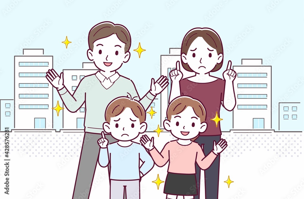 若い夫婦と男の子と女の子