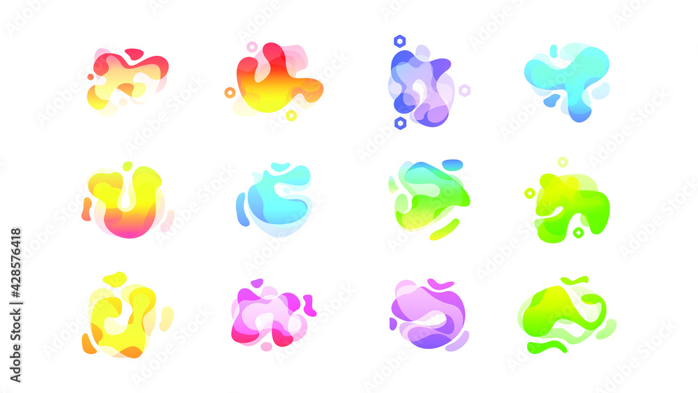 Abstract Set Liquid Color Collection Geometric Shapes Fluid Gradient Dynamic Elements Banner Logo Vector Desgin Style Trendy
