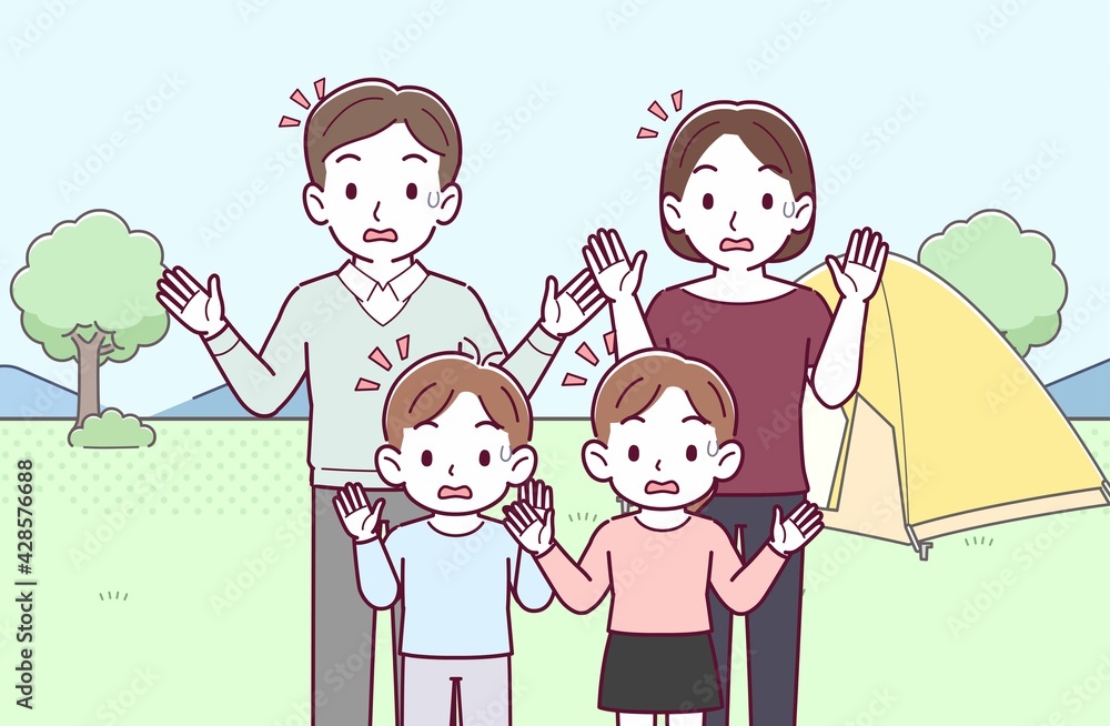 若い夫婦と男の子と女の子