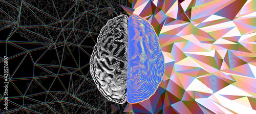 Hemispheres left and right brain illustration on abstract art BG
