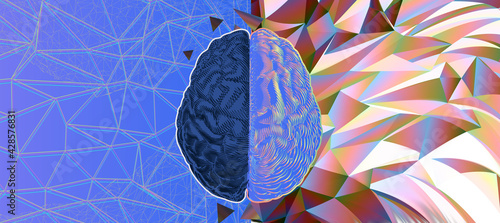 Hemispheres left and right brain illustration on abstract art BG