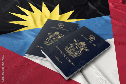Antigua and Barbuda passport travel on its flag, top view
