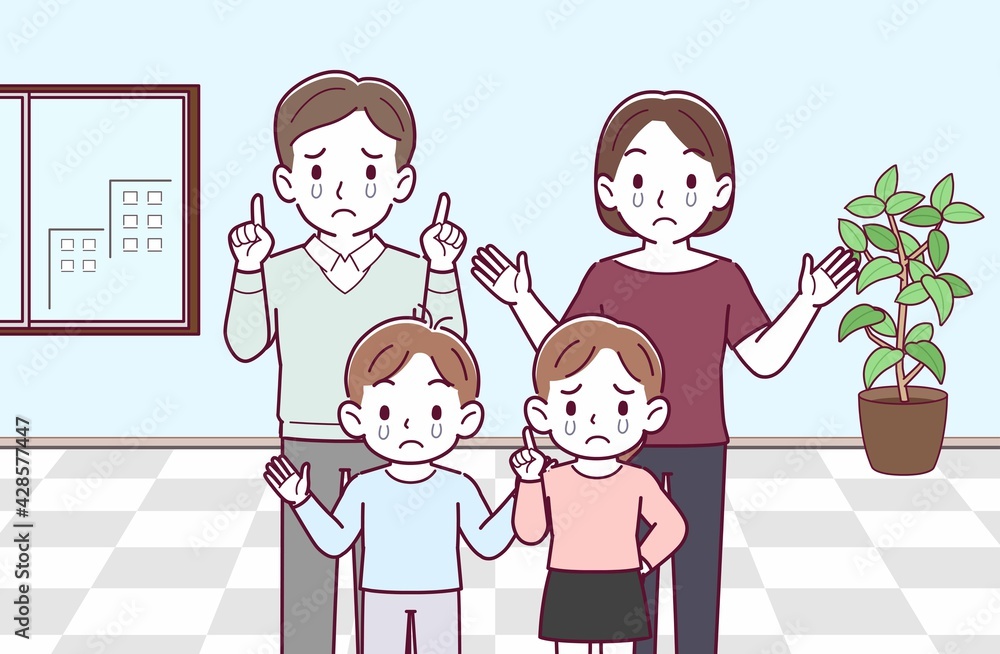 若い夫婦と男の子と女の子
