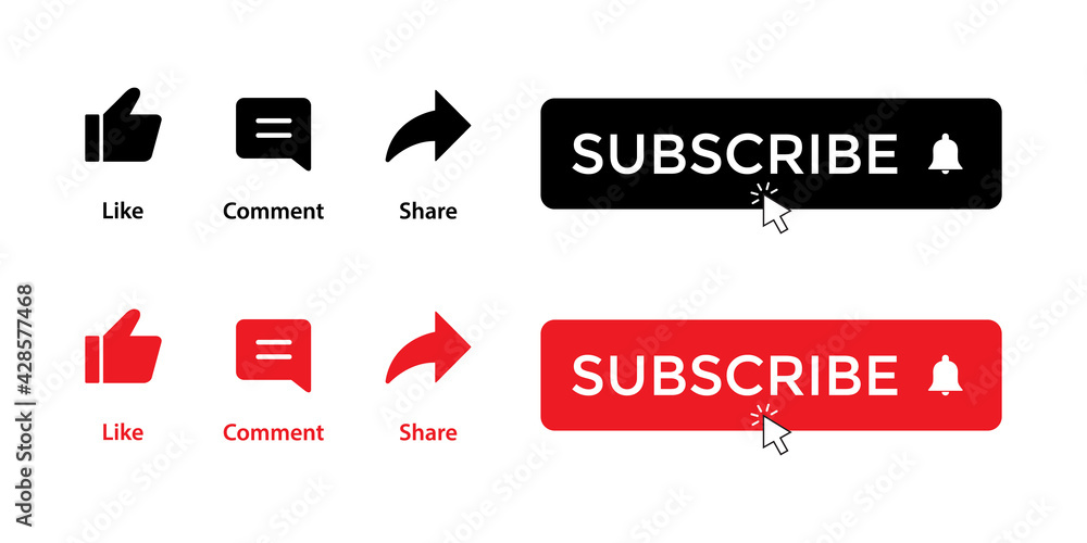 Like, Comment, Share, Subscribe. Youtube Channel Subscription Icon Set