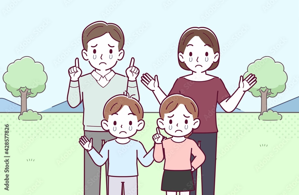 若い夫婦と男の子と女の子