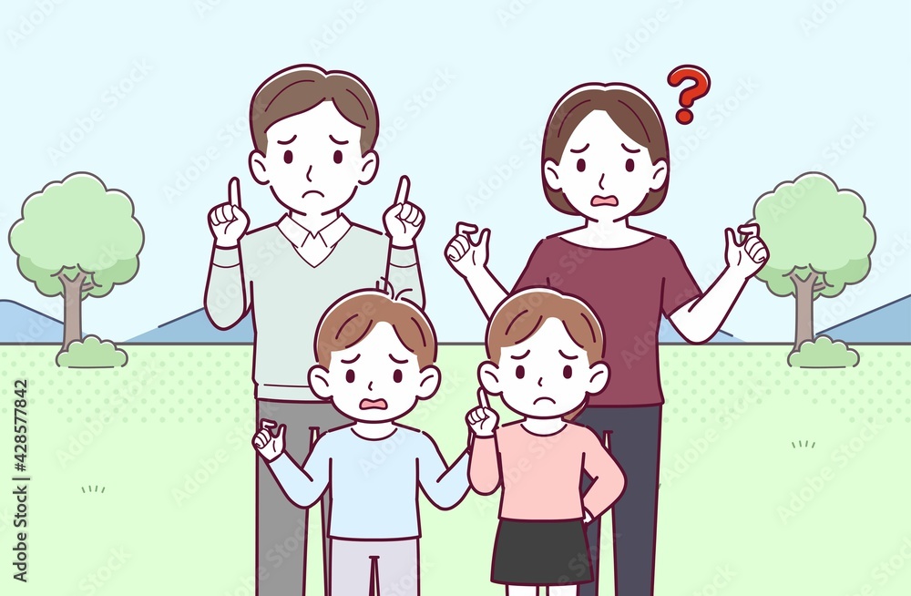 若い夫婦と男の子と女の子