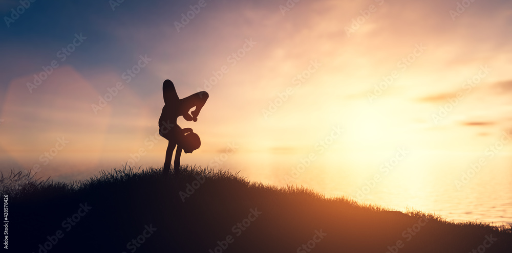 Woman in yoga pose, zen meditation at sunset. Woman in yoga pose, zen meditation at sunset.