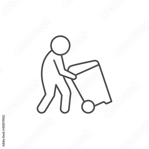 Man moving trash can line icon