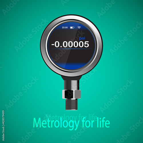 Digital pressure gauge. High measurement accuracy. Metrology for life. Vector illustration