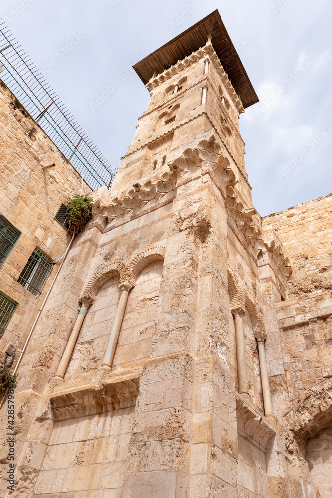 The south  part the Temple Mount and the Bab el Ghawanima Minaret in the Old Town of Jerusalem in Israel