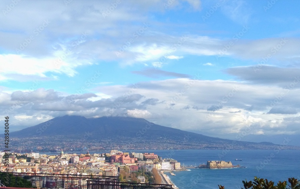 panorama of the gulf of Naples with sea and the Vesuvius volcano 